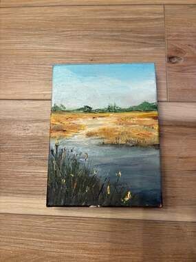 Original Hand-Painted Oil on Canvas Landscape of Salt Marsh